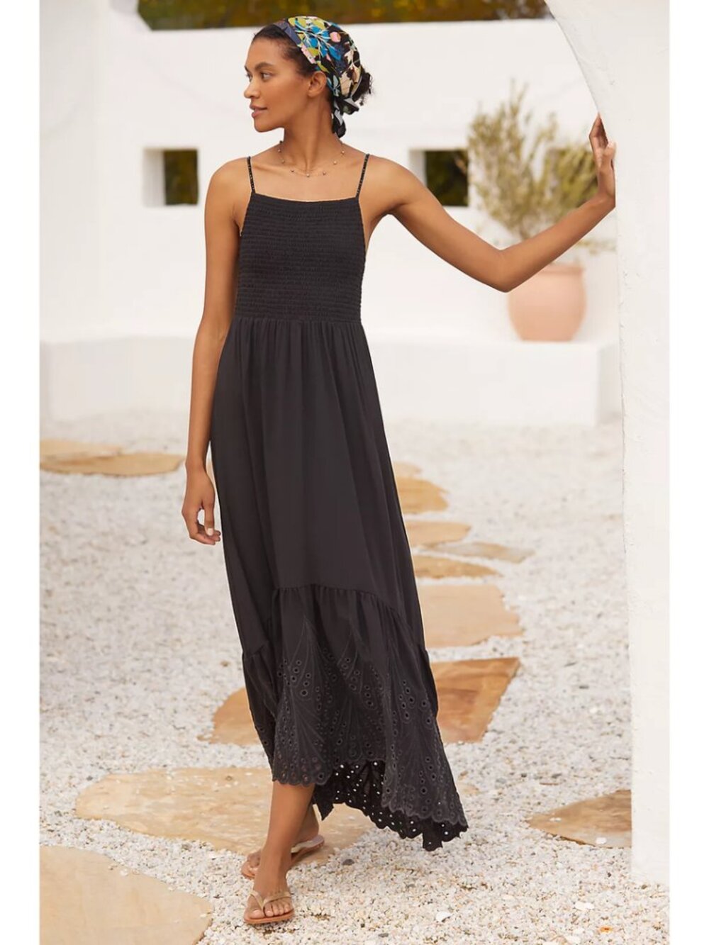 MAAJI Isadora Smocked Eyelet Dress in Black Size Medium